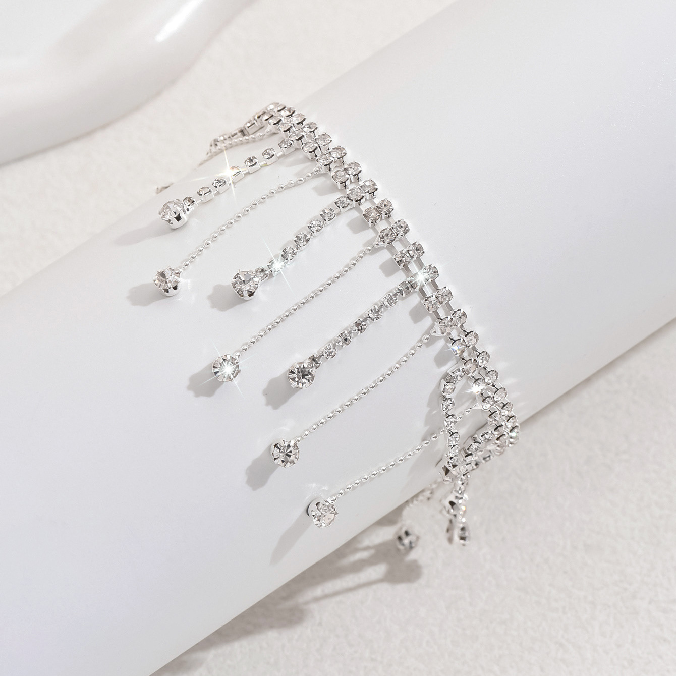 Crystal Rhinestone Dangle Anklet Silver Plated Fashion Jewelry